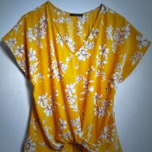Yellow floral West Kei knotted blouse, size small